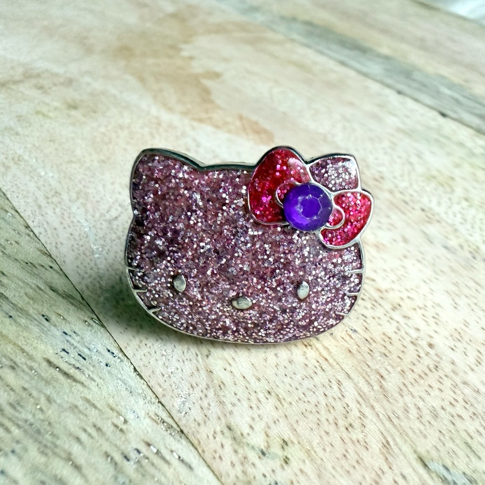 Vintage Y2K Sanrio Hello Kitty Finger Ring Adjustable Anime Enameled Glitter
